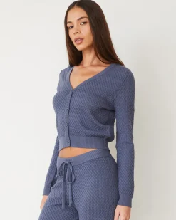 MONROW Softknit French Waffle Cardigan WASHEDBLUE Outlet